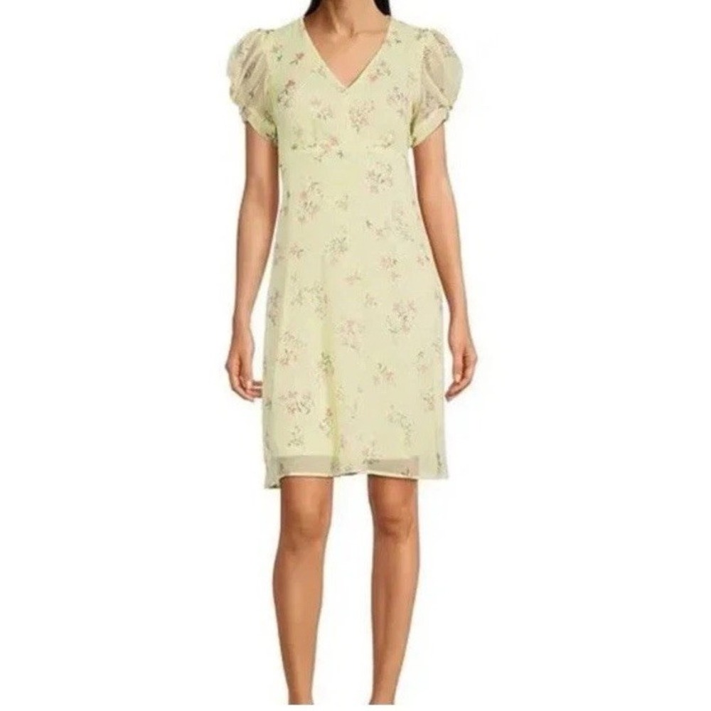 Calvin Klein Dress Womens 8 Yellow Floral Chiffon‎ Cottagecore Dainty Feminine